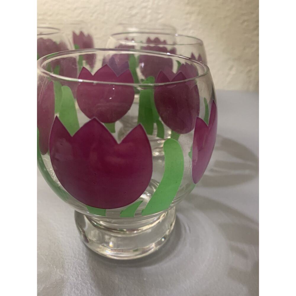 Vintage Bar Glasses Lilac Set 6 Tulips Short Goblet Hefty Cocktail Glass Footed